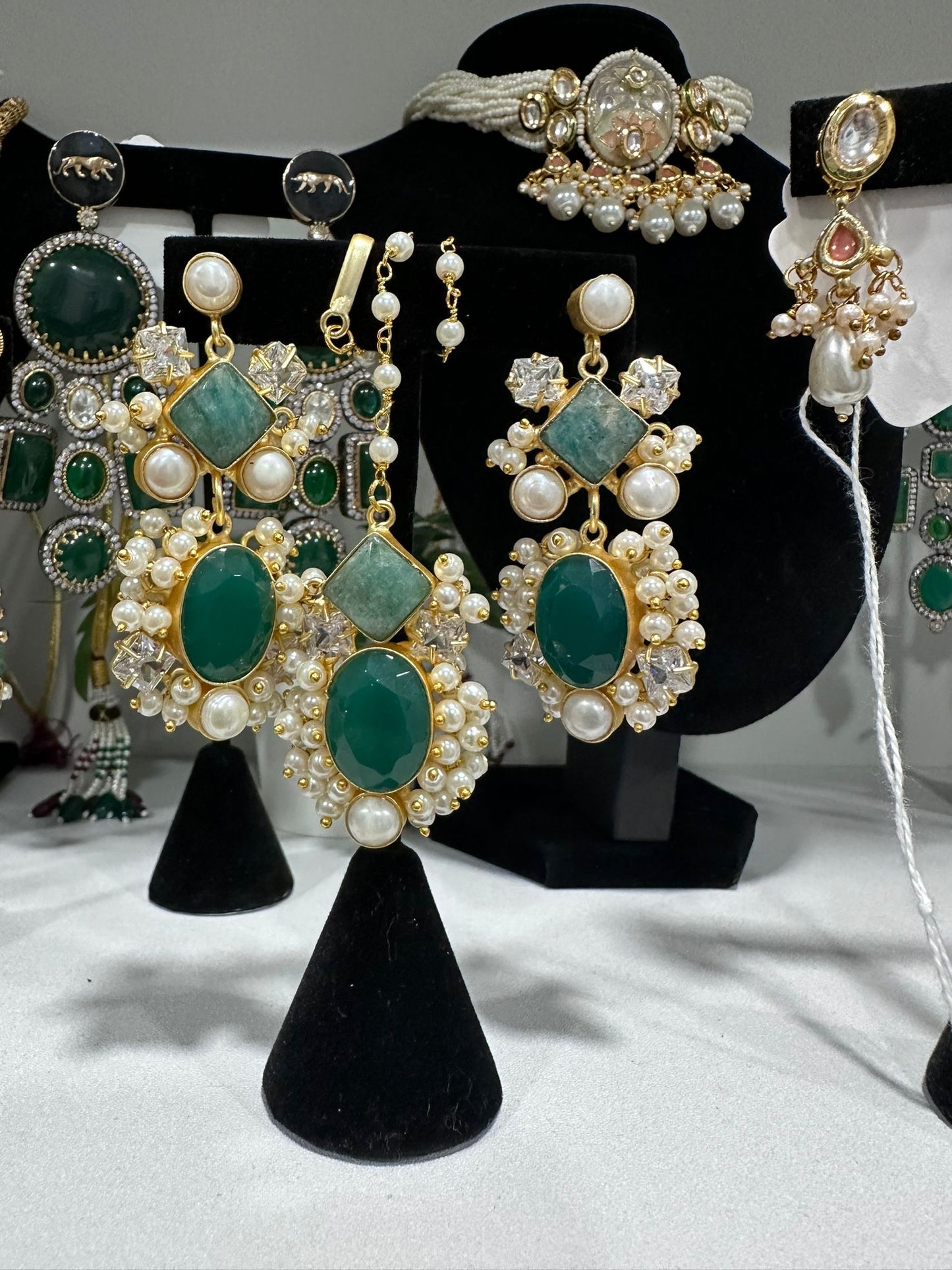 Green Stone Earring and Tikka Set