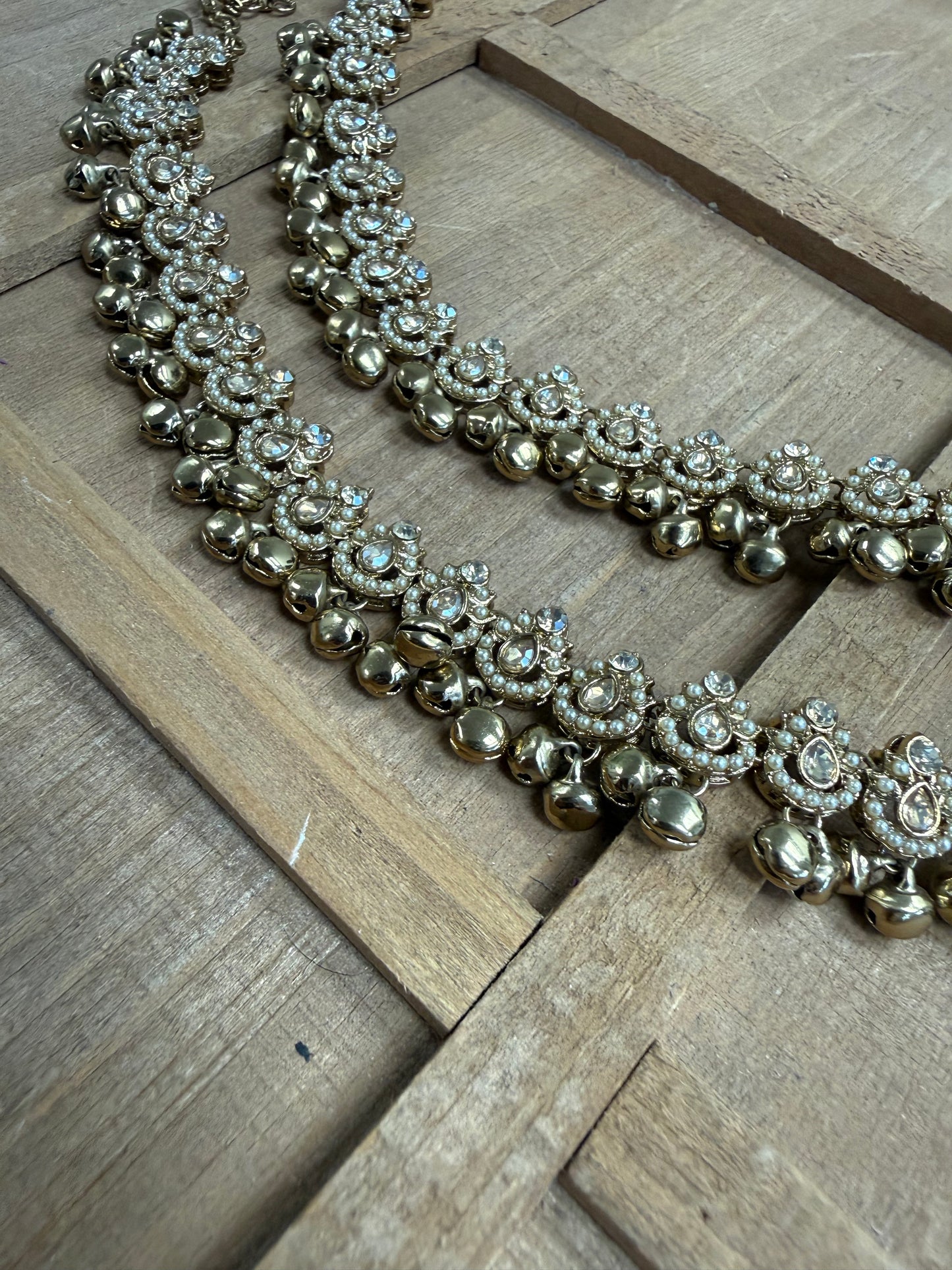 Champagne Stone Jhanjar/Payal with Pearls and Ghungroo