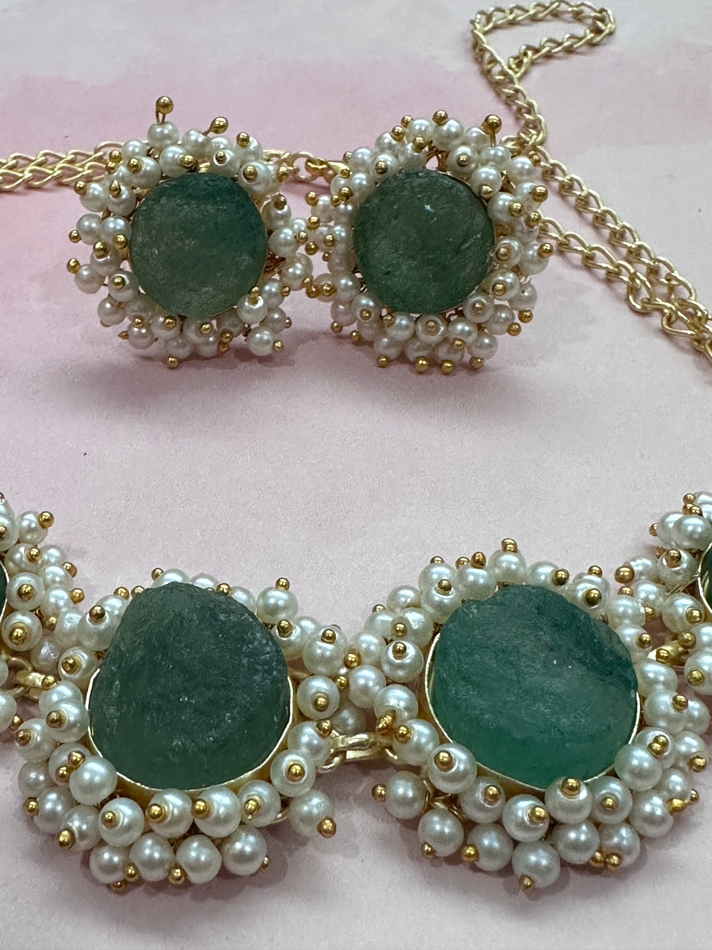 Green Round Stone Choker Set