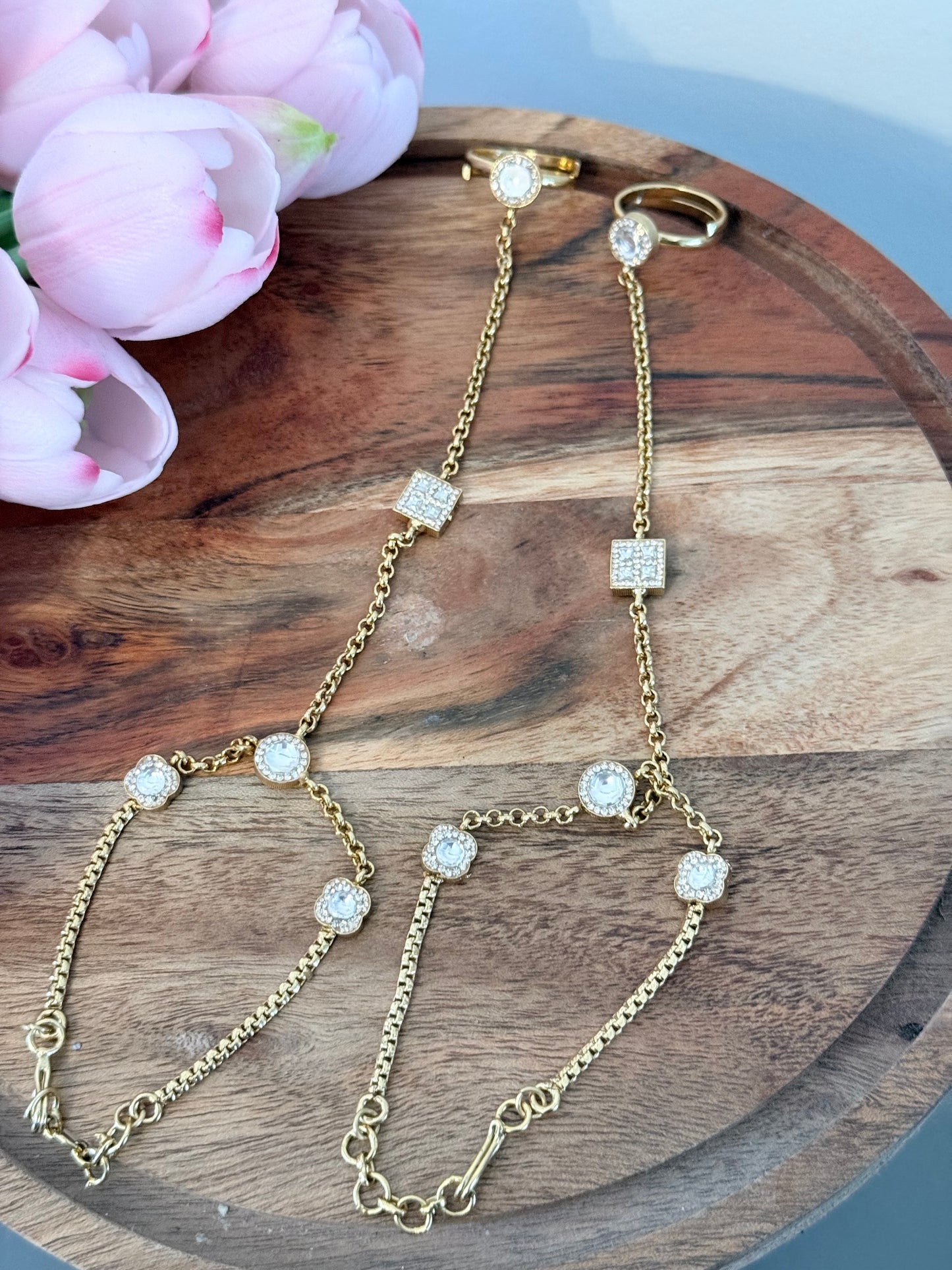 Delicate Gold and White Stone Hand-Piece