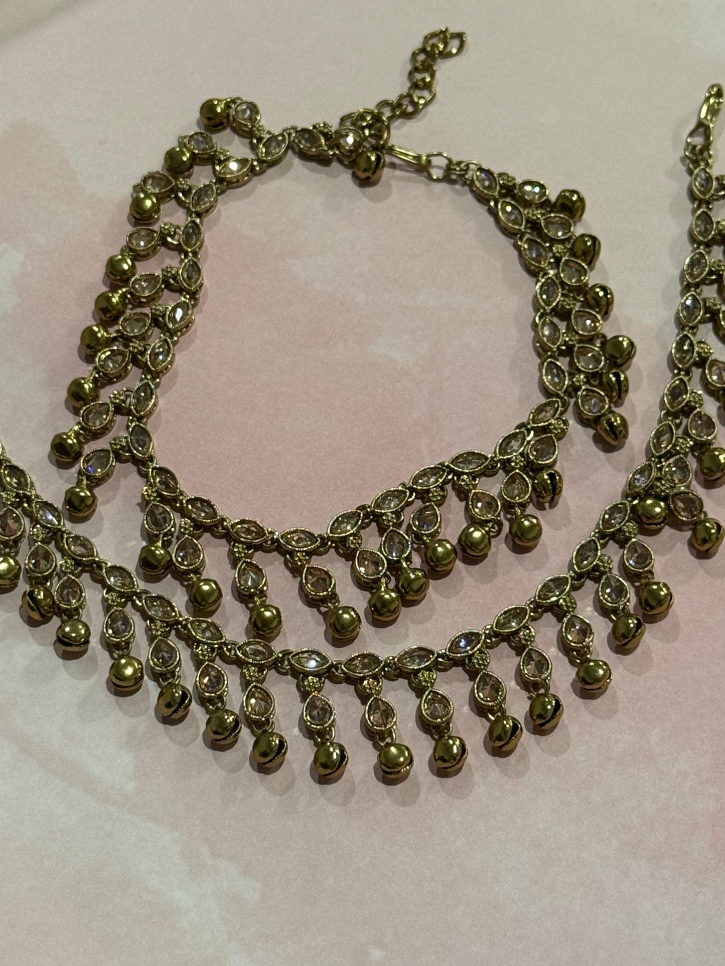 Champagne Stone Payal with Ghungroo Detail