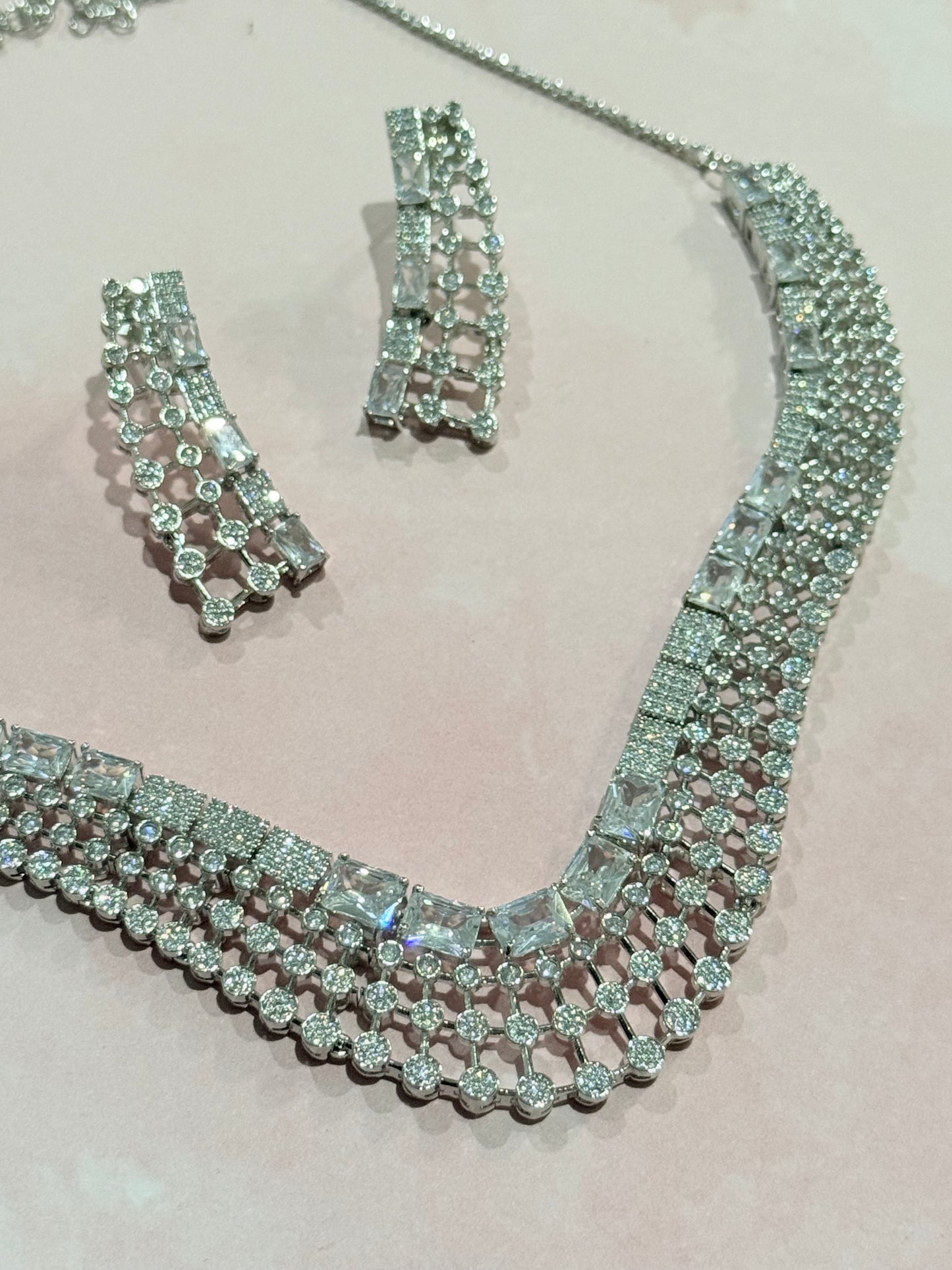 Elegant Silver and Stone V-Shaped Set