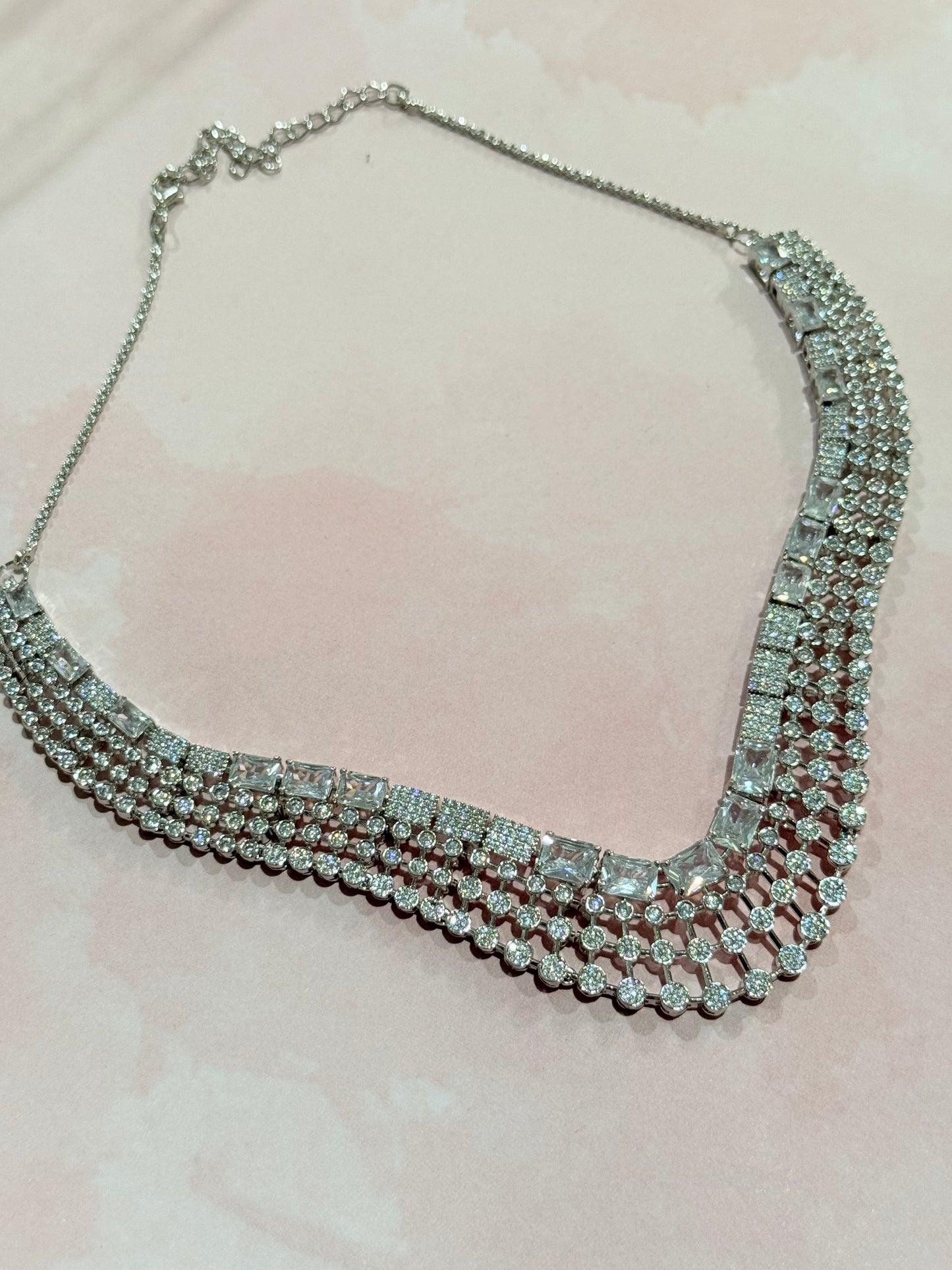 Elegant Silver and Stone V-Shaped Set