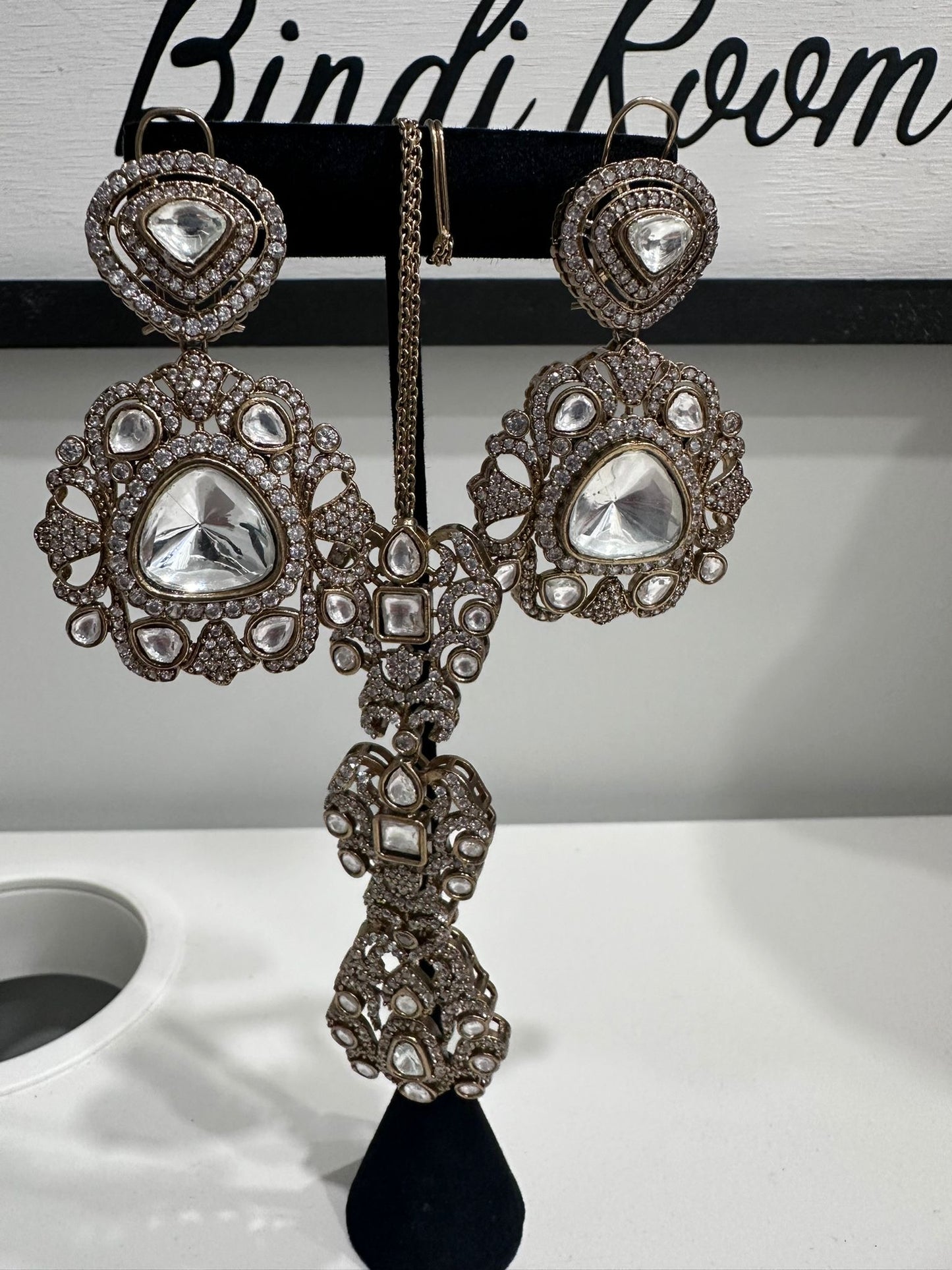 Clear Stone Earring and Tikka Set