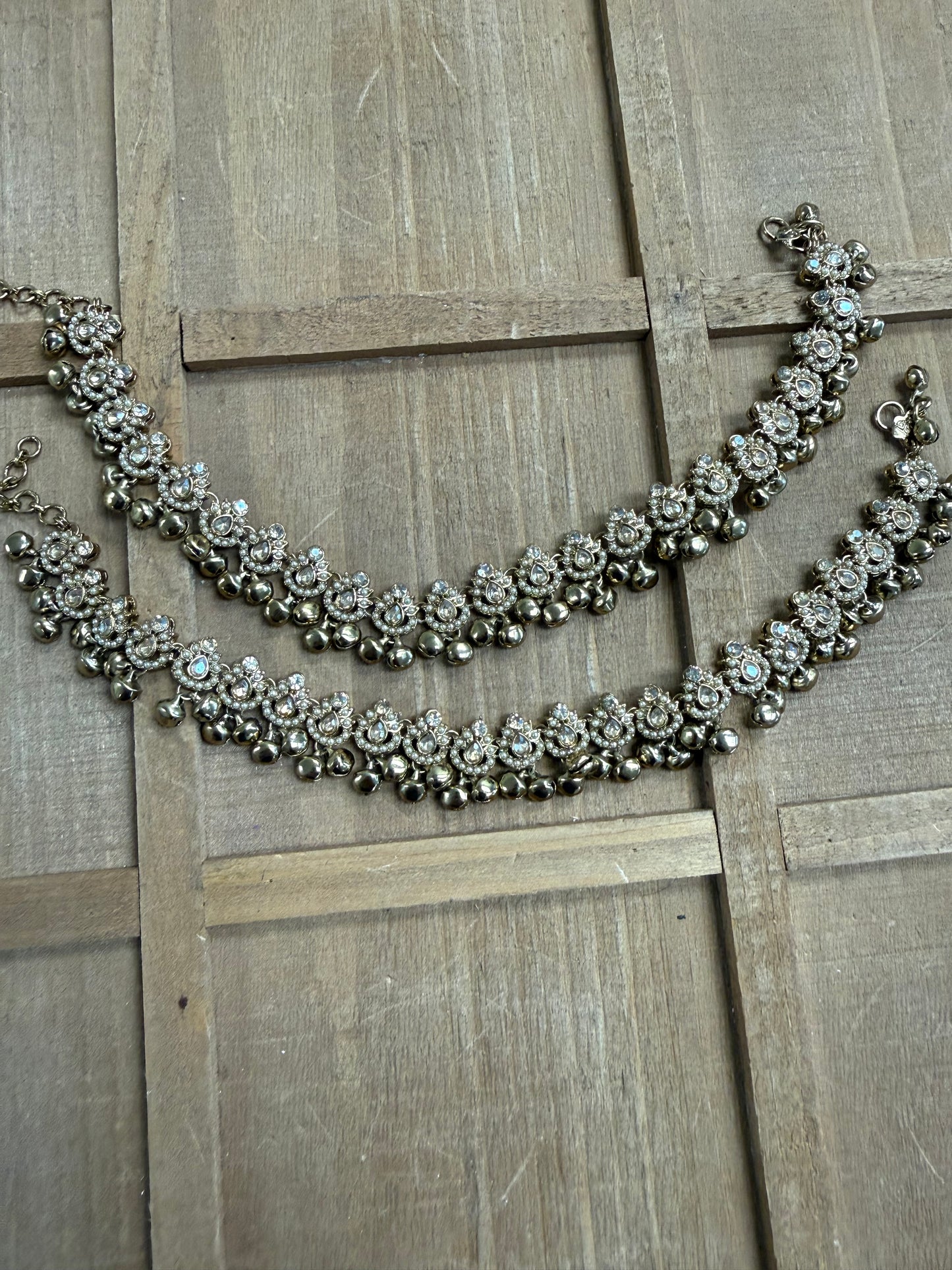 Champagne Stone Jhanjar/Payal with Pearls and Ghungroo