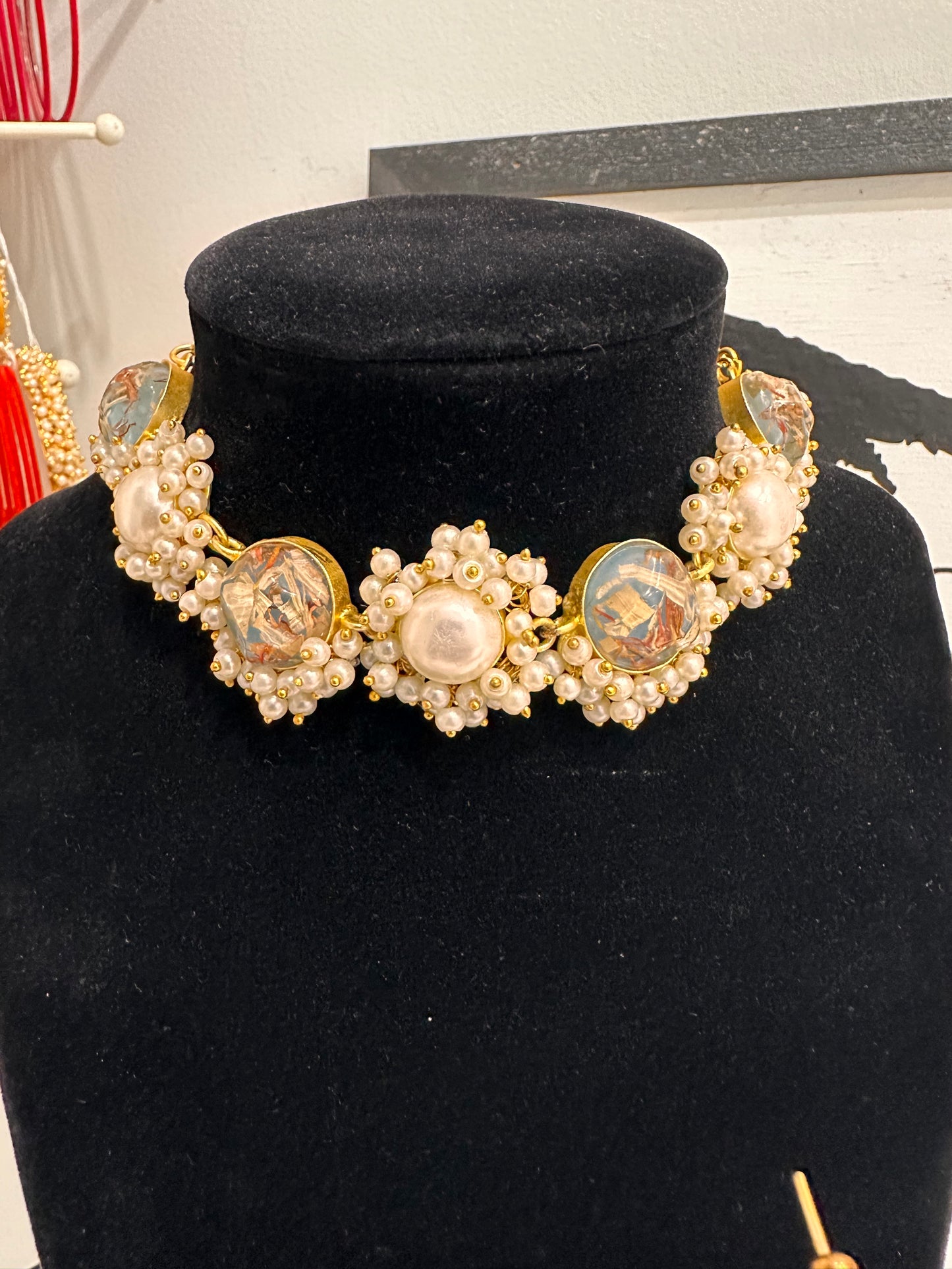 Pearl and Light Blue Stone Set