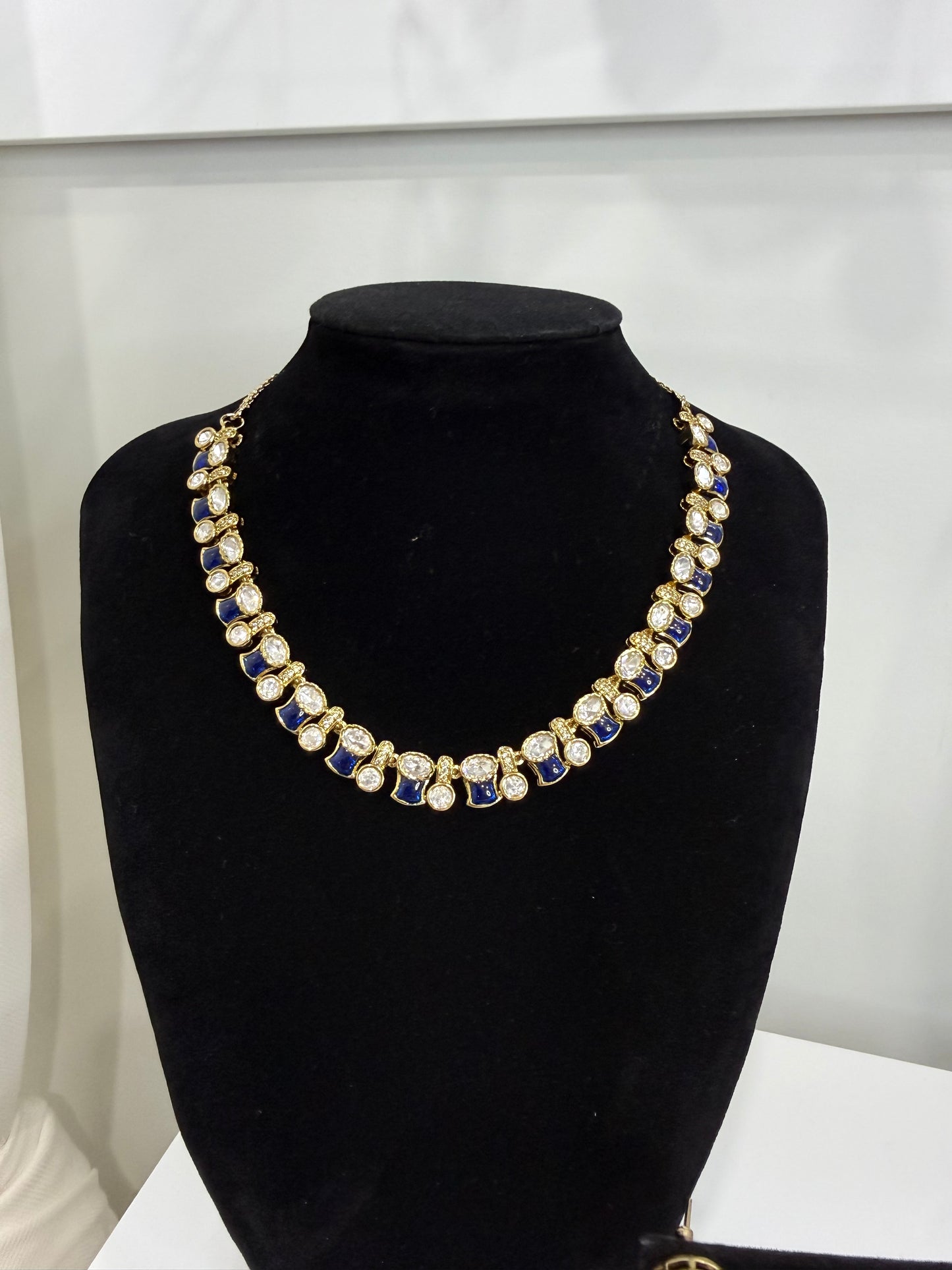 Delicate Navy Blue and Clear Stone Choker Set