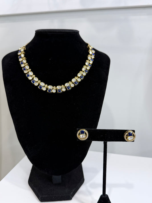 Delicate Navy Blue and Clear Stone Choker Set