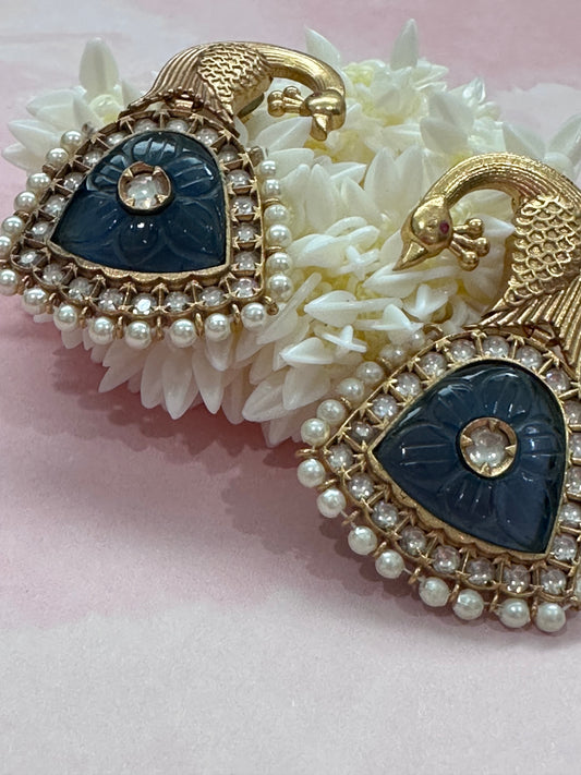 Blue Stone Peacock Earrings