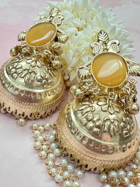 Yellow Stone Chumki Earrings