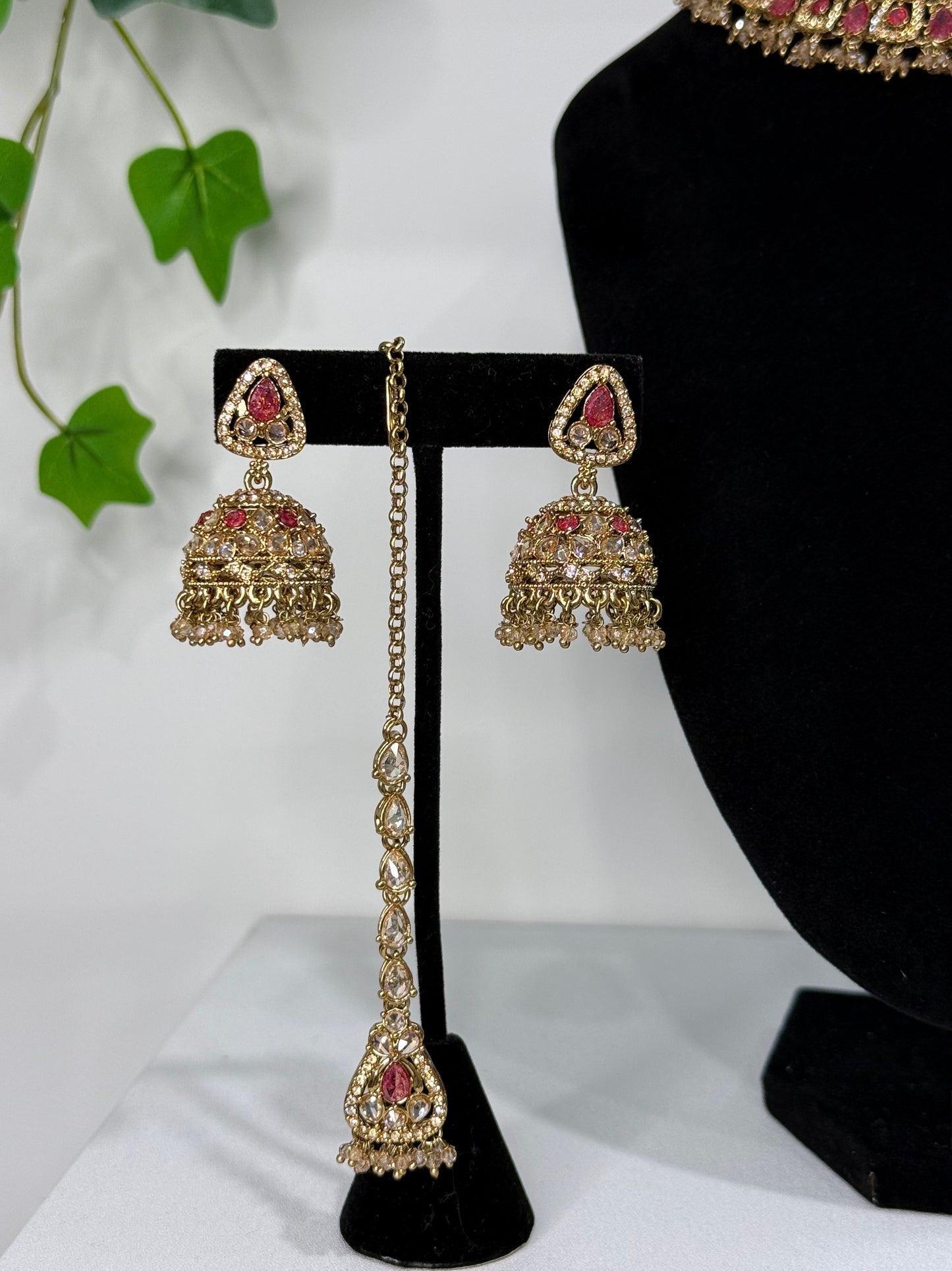 Delicate Gold Set with Pink Stone