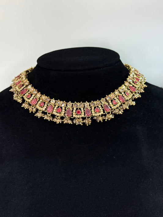 Delicate Gold Set with Pink Stone