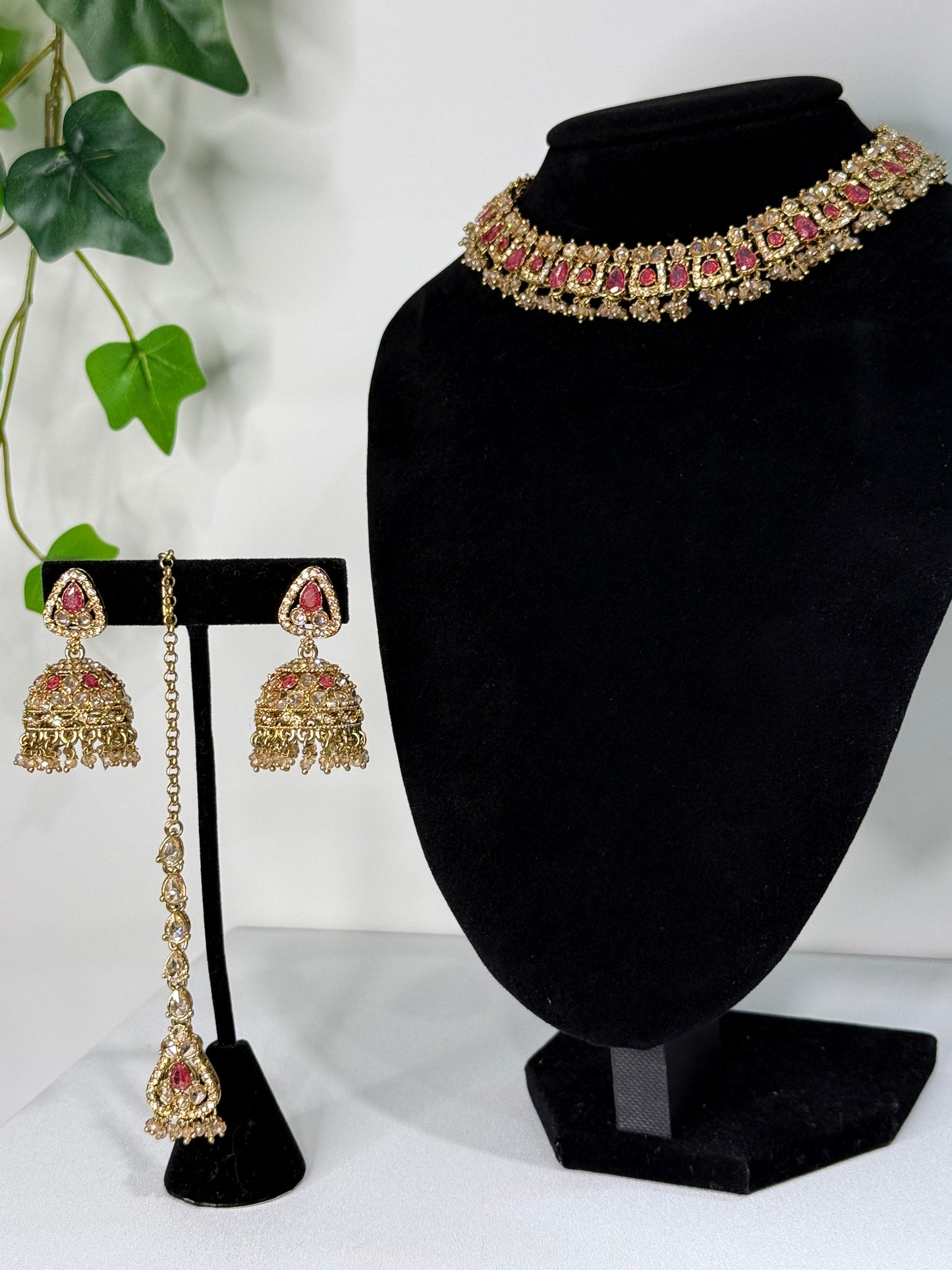 Delicate Gold Set with Pink Stone
