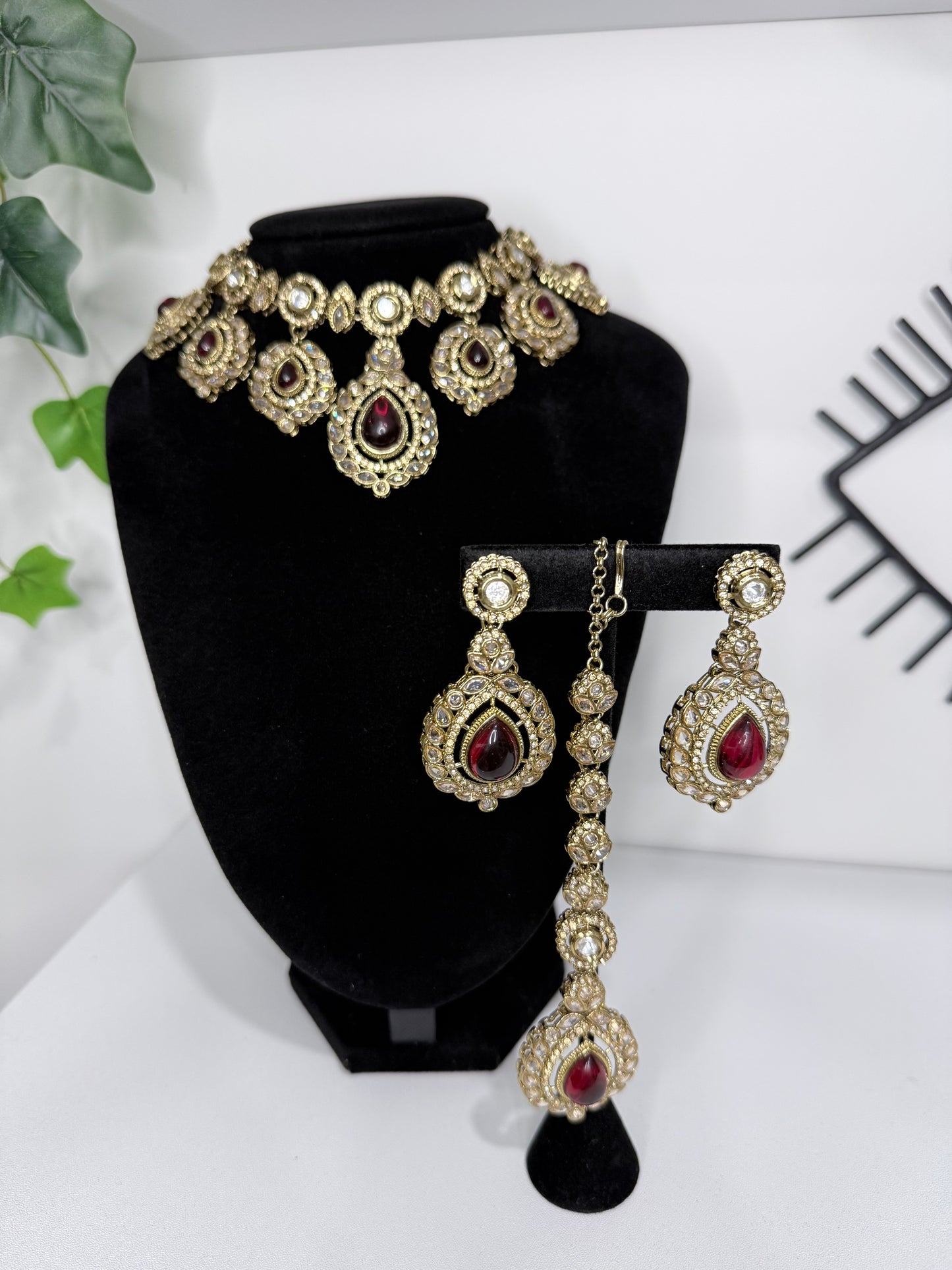 Champagne and Maroon Stone Set with Tikka