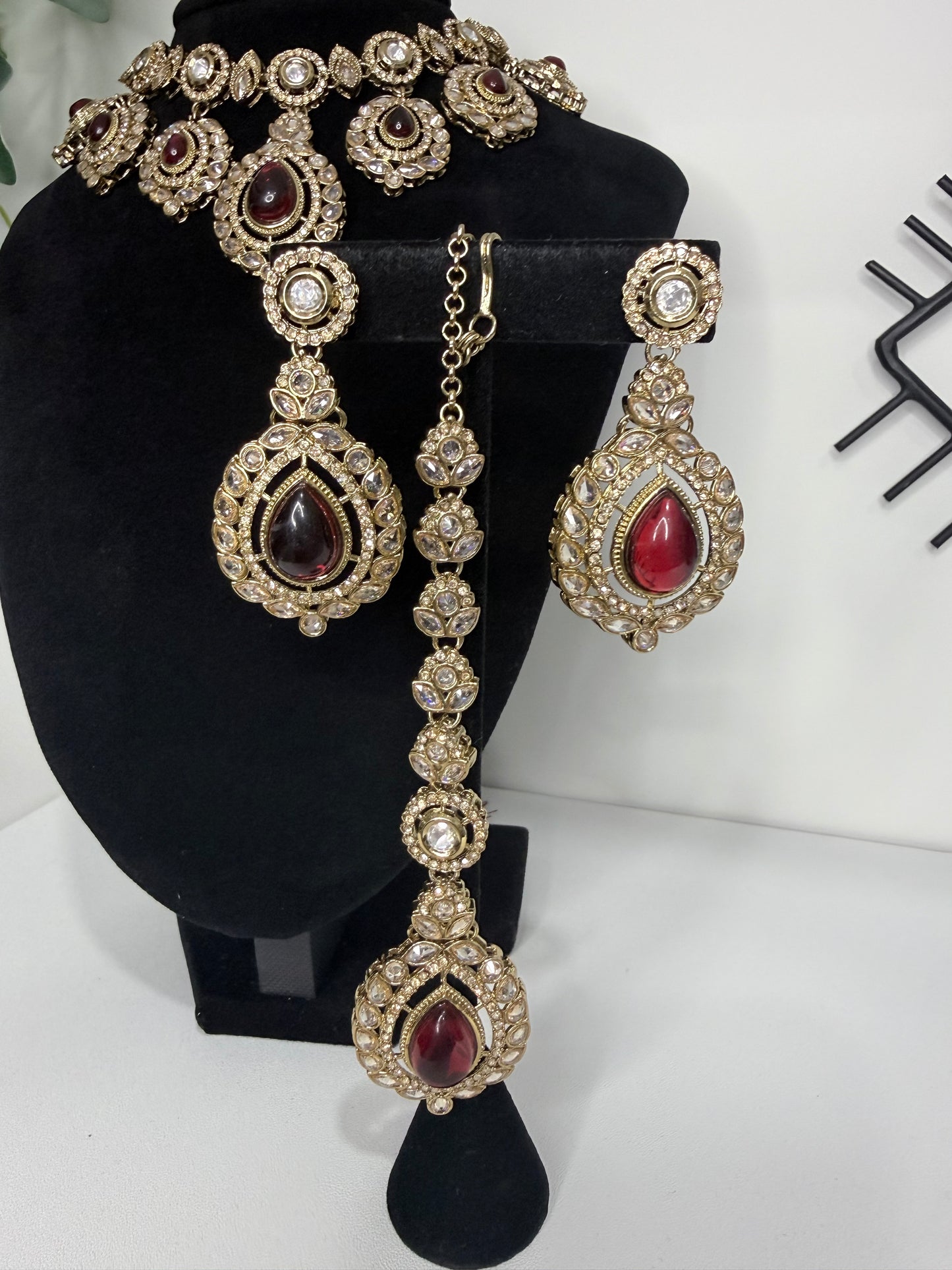 Champagne and Maroon Stone Set with Tikka