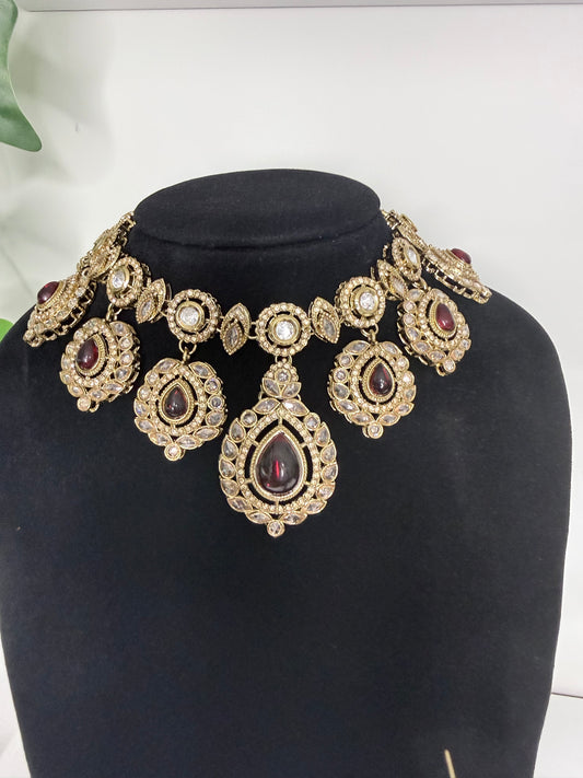 Champagne and Maroon Stone Set with Tikka