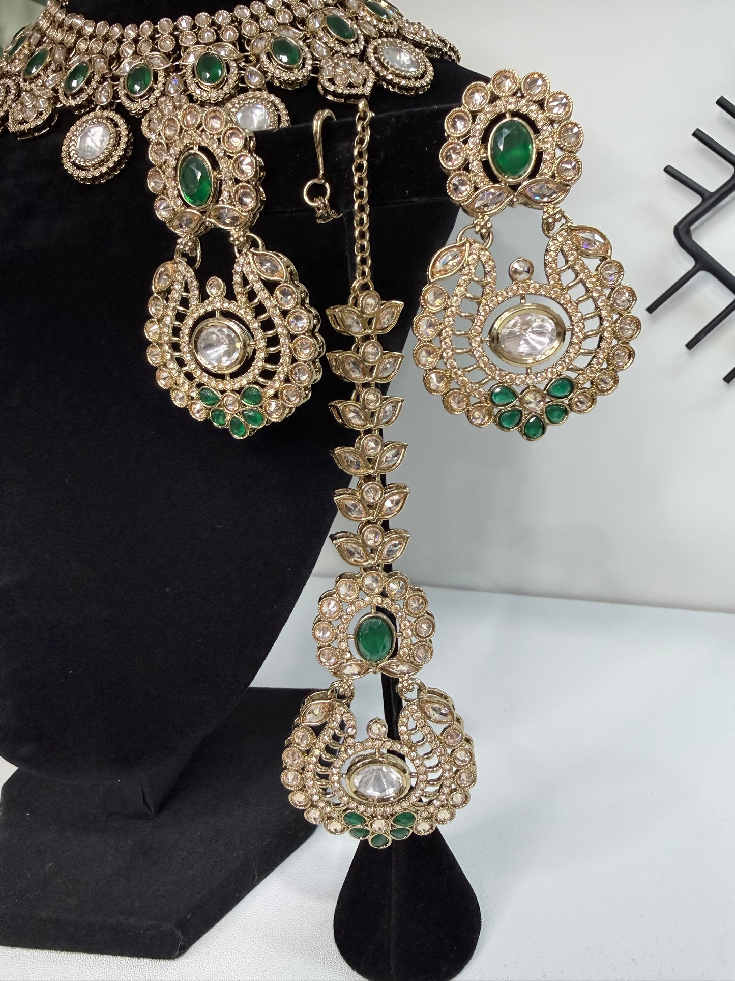 Statement Green and Clear Stone Set with Tikka