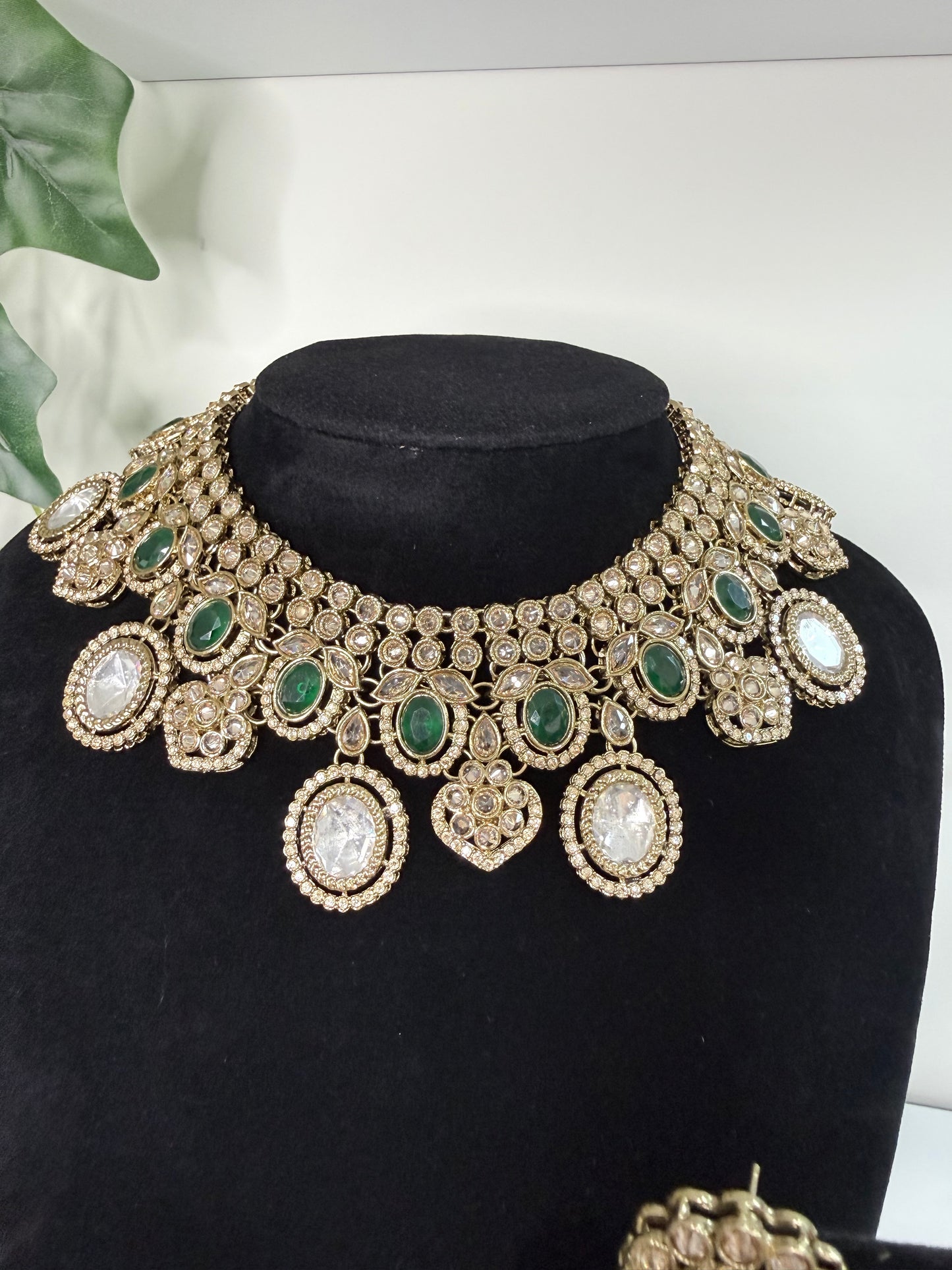 Statement Green and Clear Stone Set with Tikka