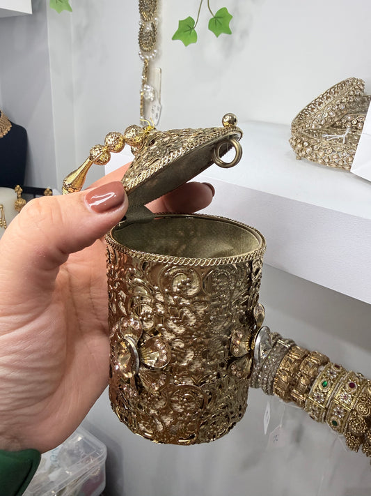 Cylinder Shape Gold Purse with Strap