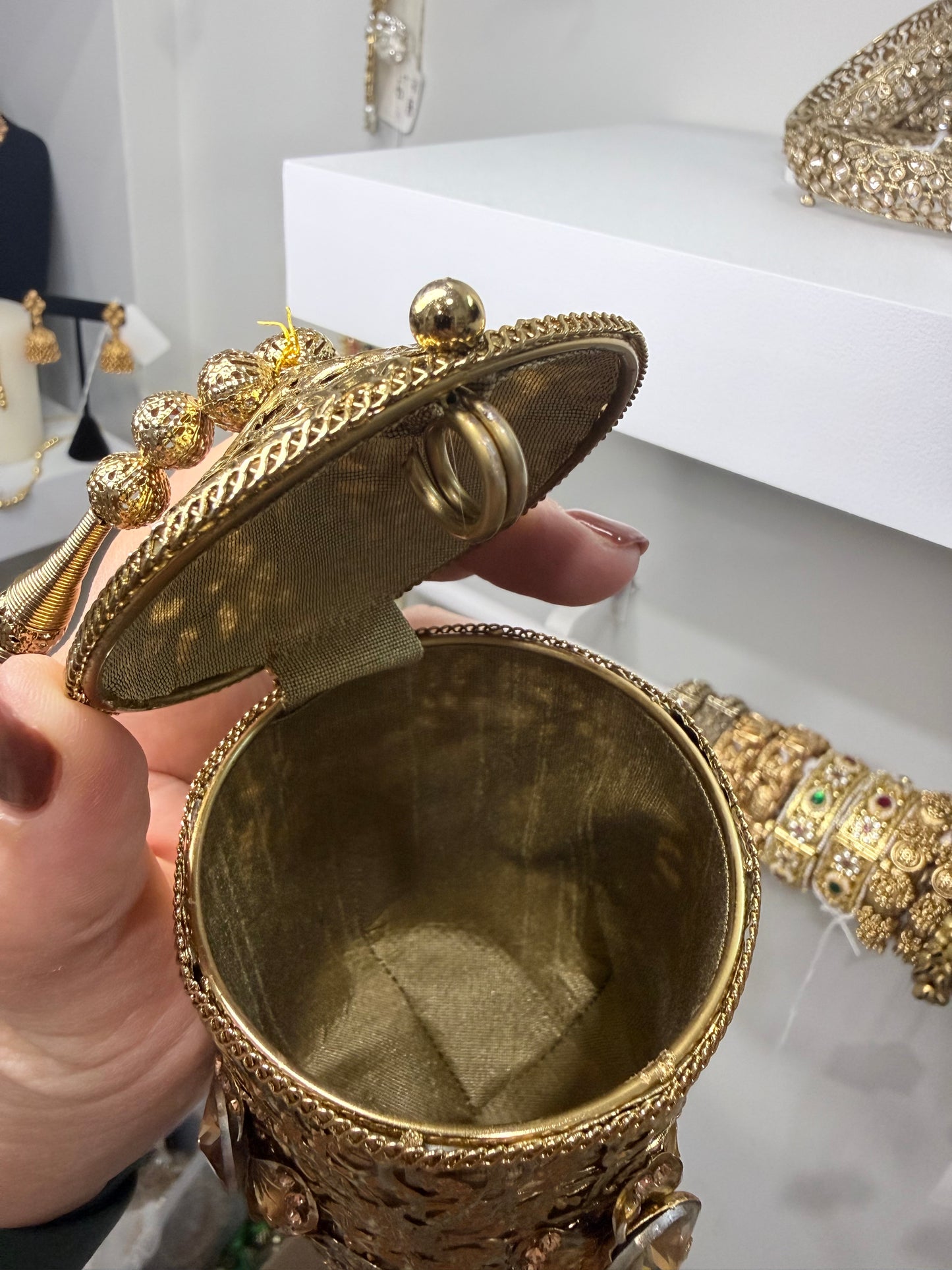 Cylinder Shape Gold Purse with Strap