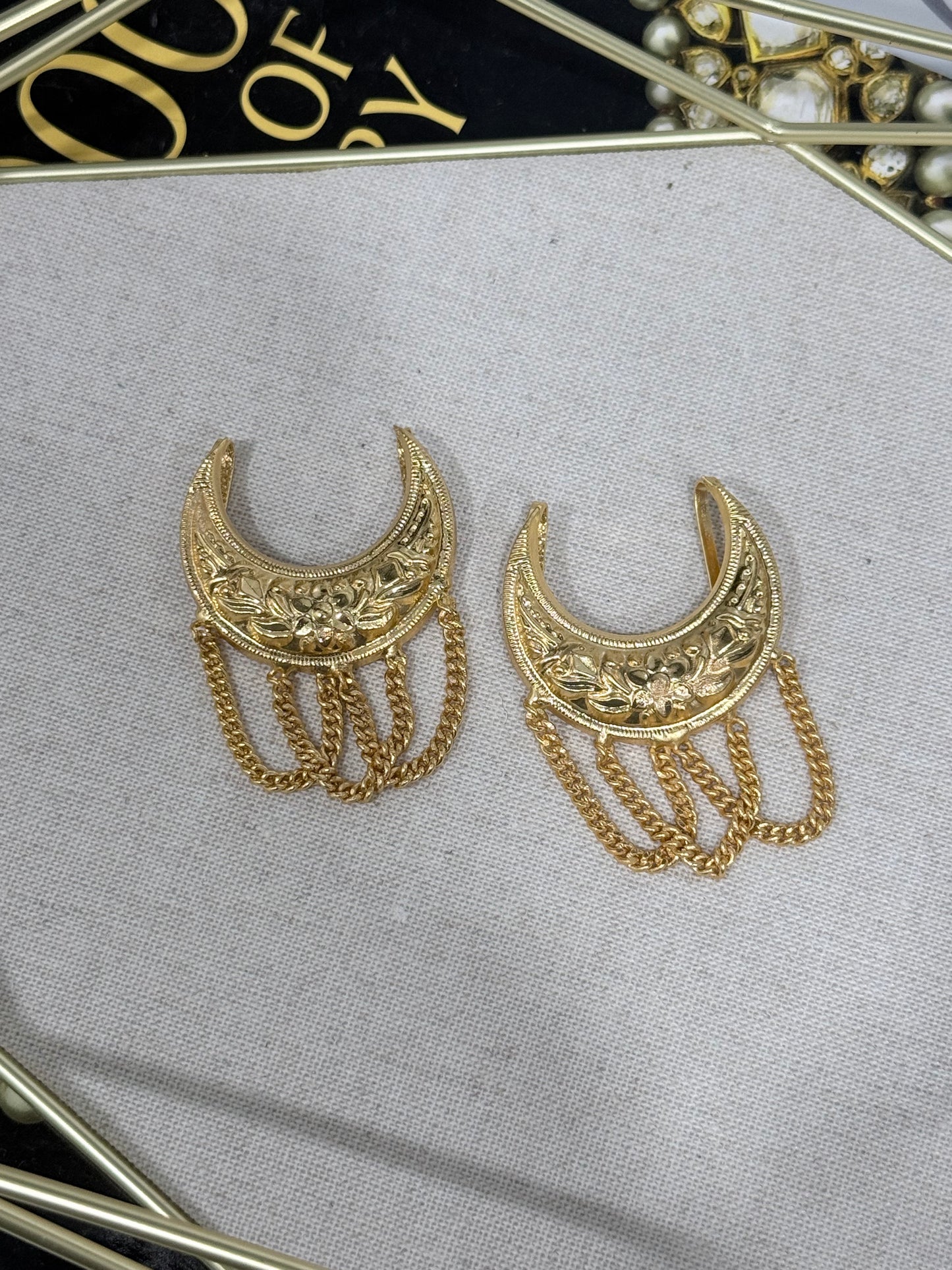 Crescent Shaped Hair Pin with Chains