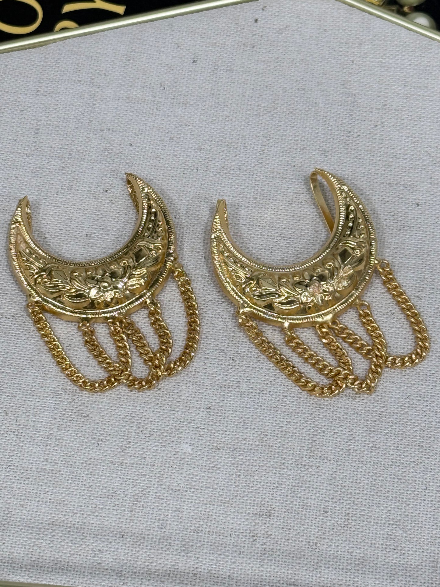 Crescent Shaped Hair Pin with Chains