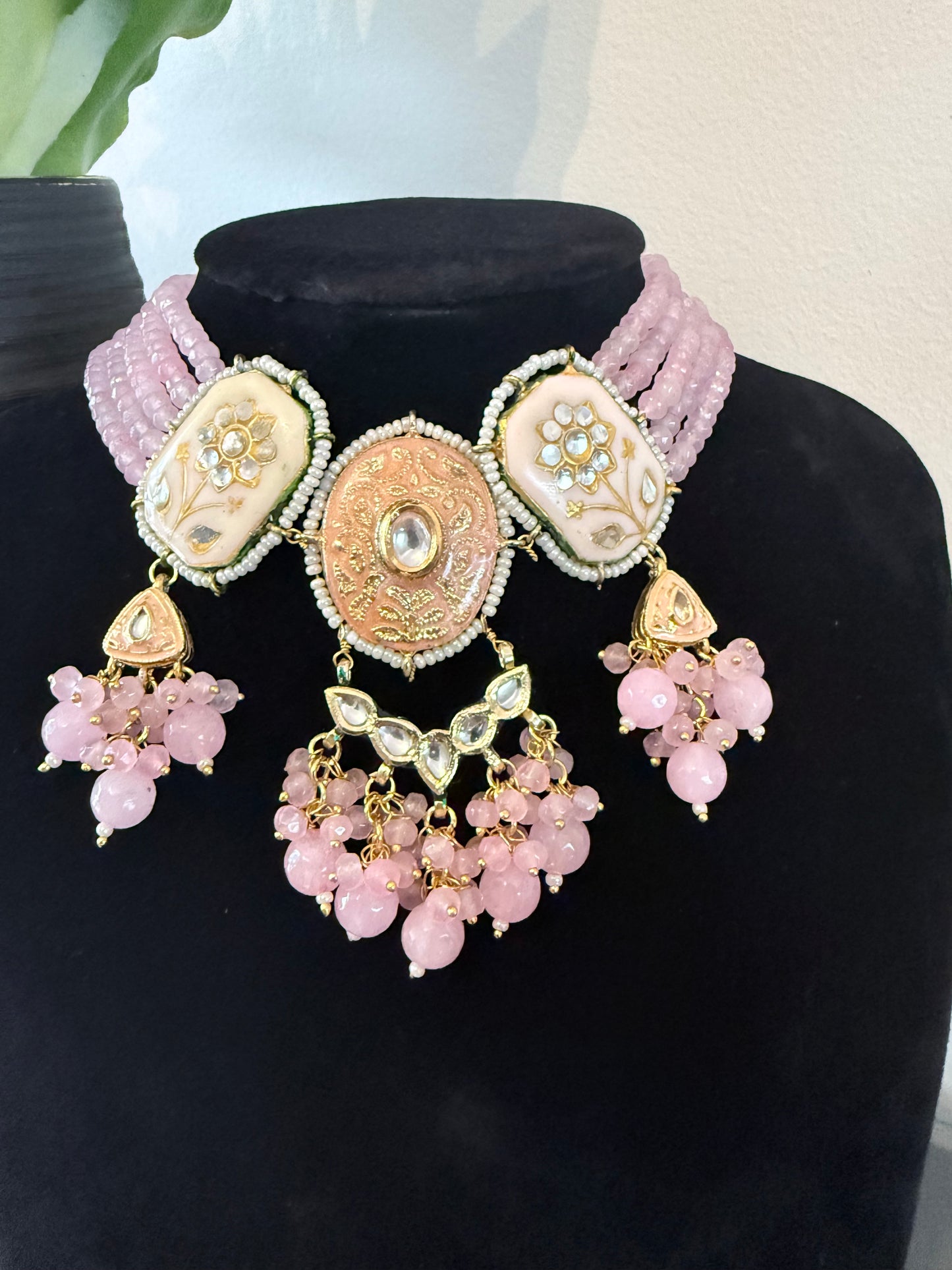 Elegant Pink Meenakari Set with Tikka