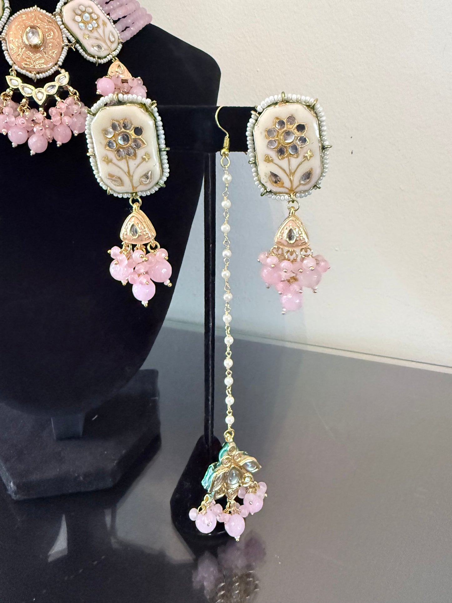 Elegant Pink Meenakari Set with Tikka