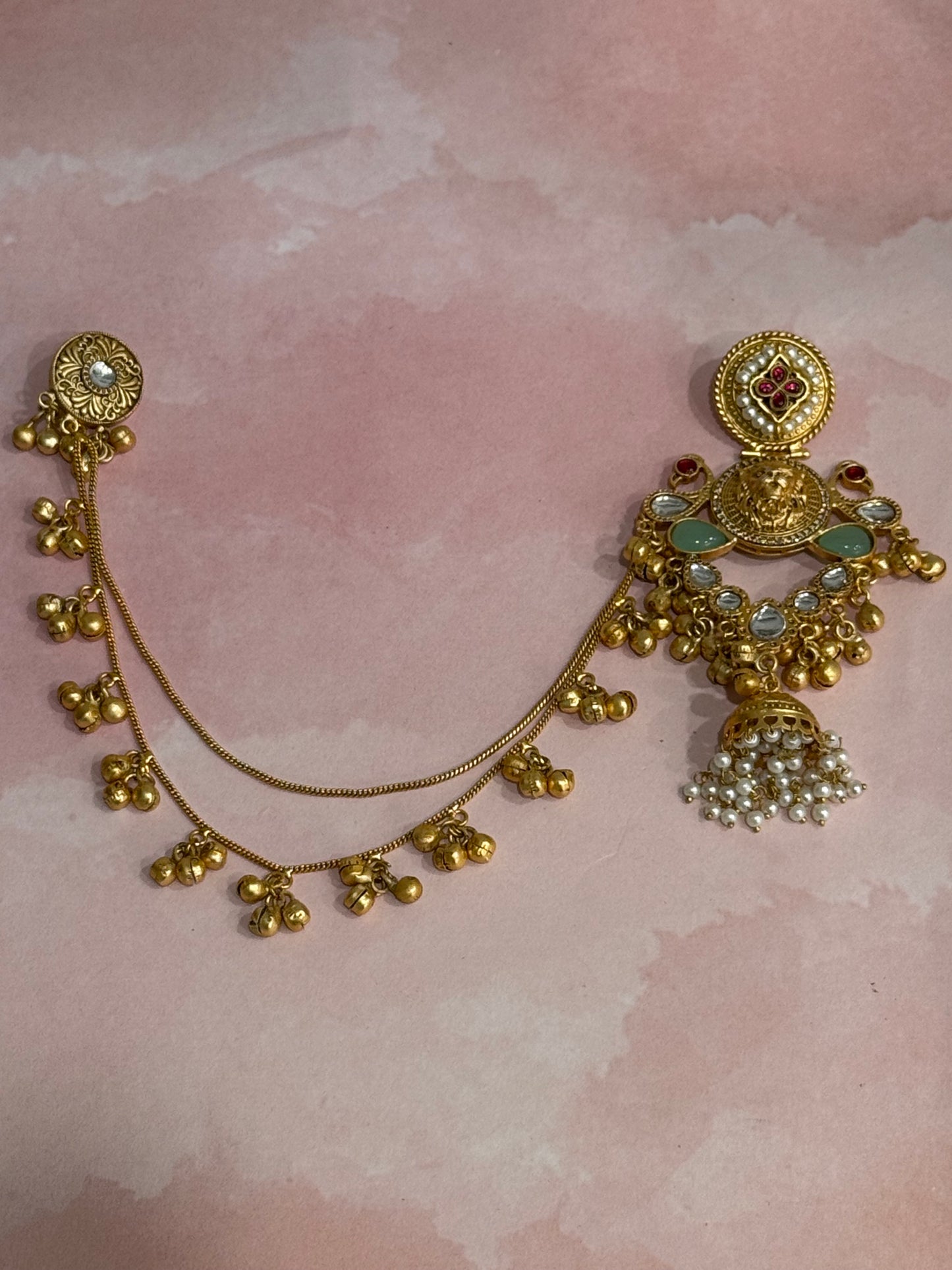 Sabya Inspired Statement Earrings with earchain (Saharay)