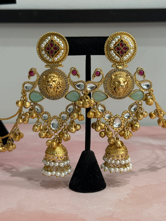 Sabya Inspired Statement Earrings with earchain (Saharay)