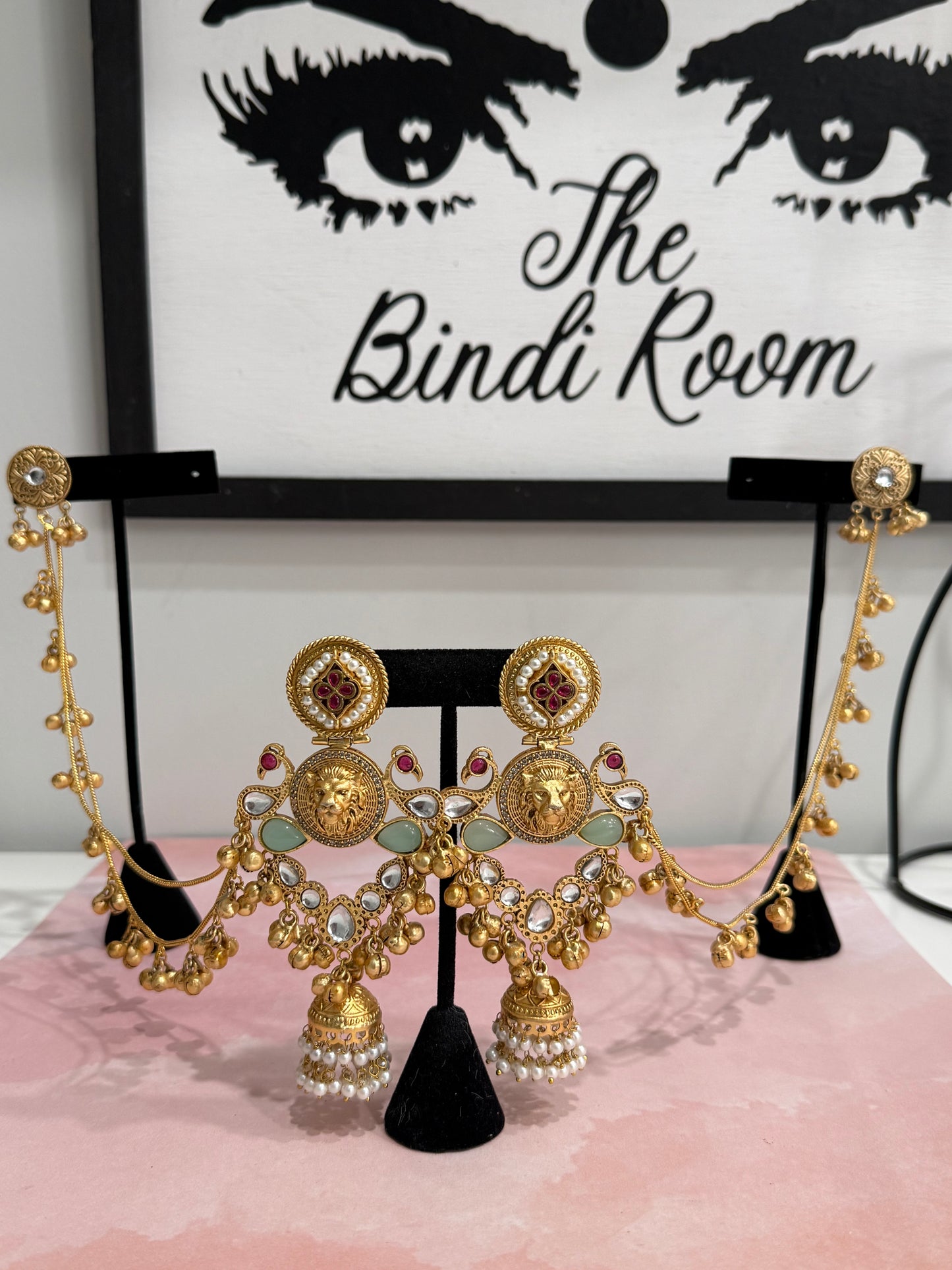 Sabya Inspired Statement Earrings with earchain (Saharay)