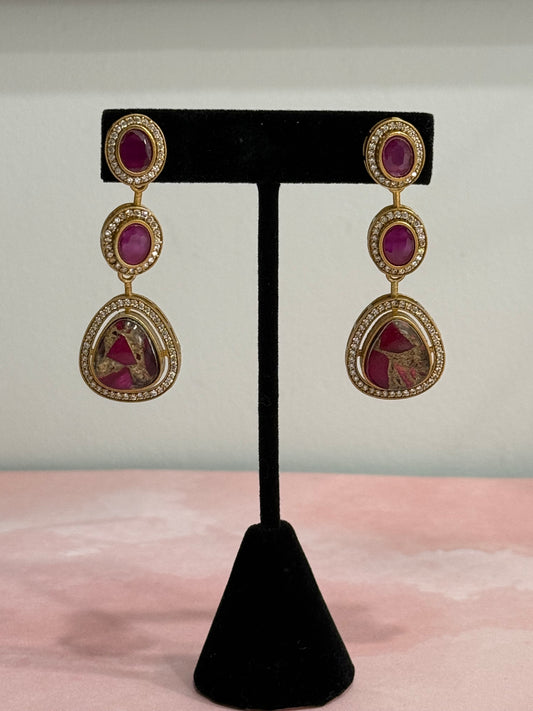 Maroon Marble Stone Earrings