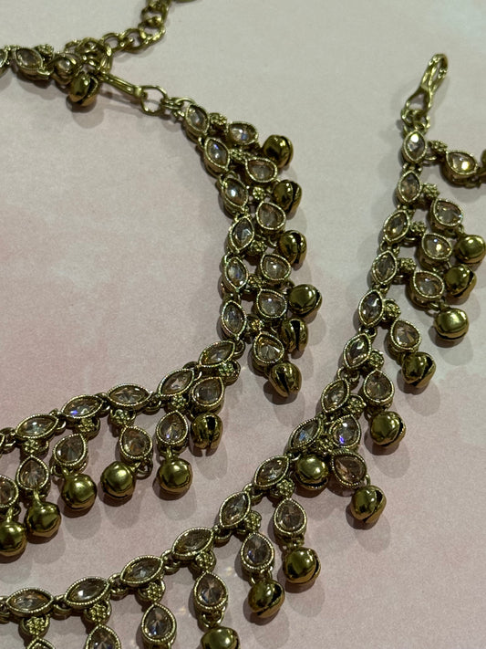 Champagne Stone Payal with Ghungroo Detail