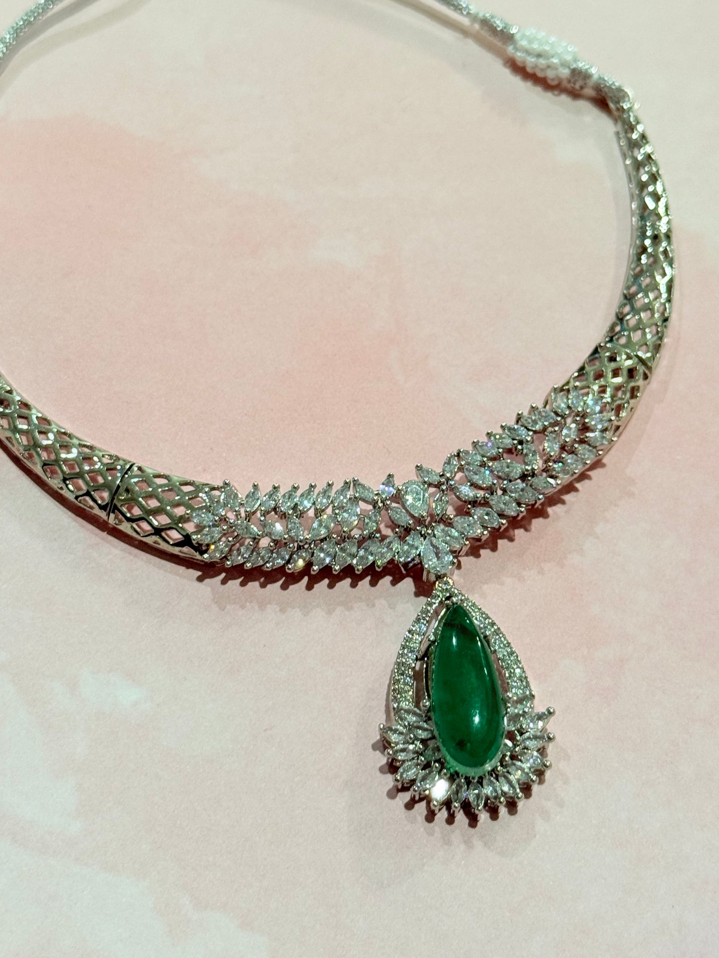 Silver & Green Pendant Drop Set