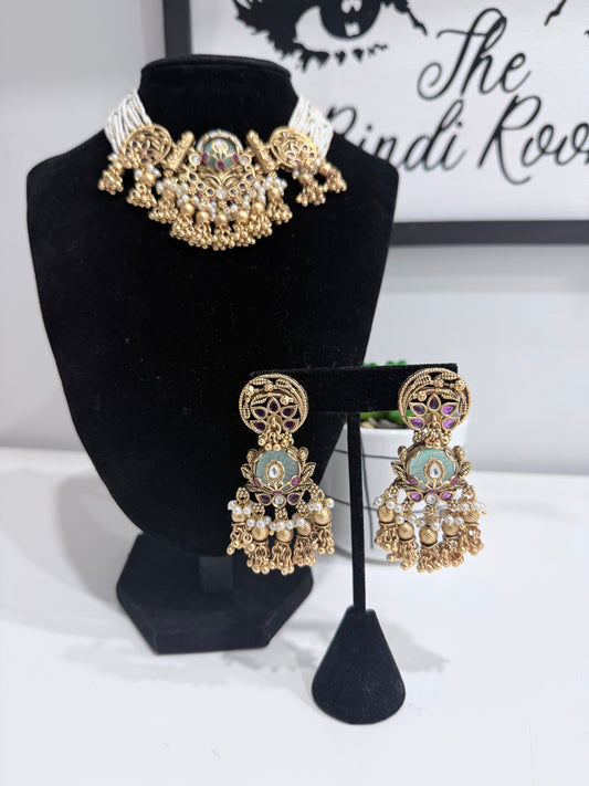 Green & Pink Heritage Set with Earrings