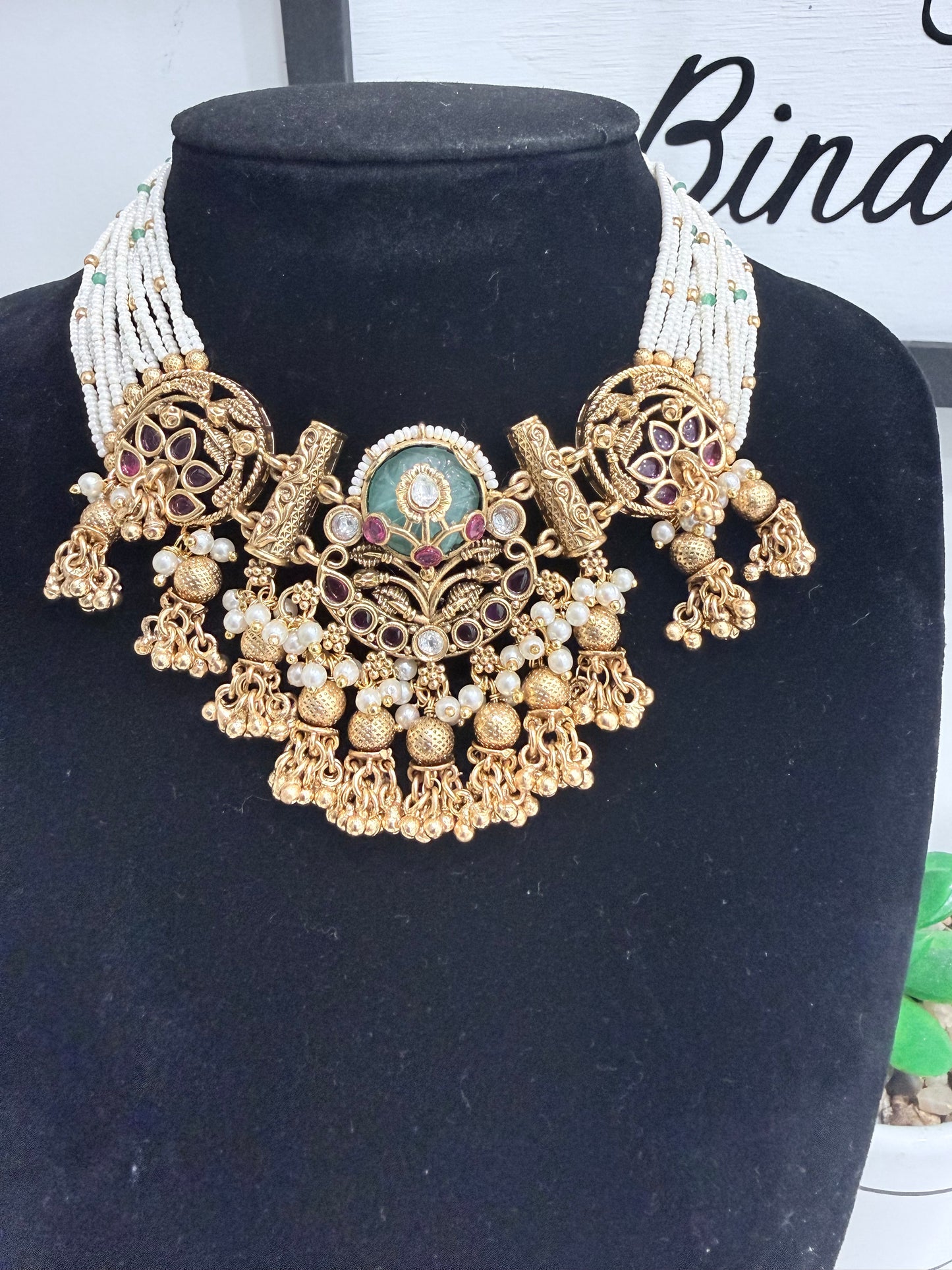 Green & Pink Heritage Set with Earrings