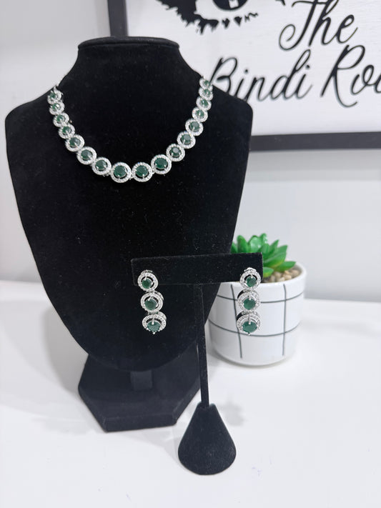 Silver Based Emerald Stone Set