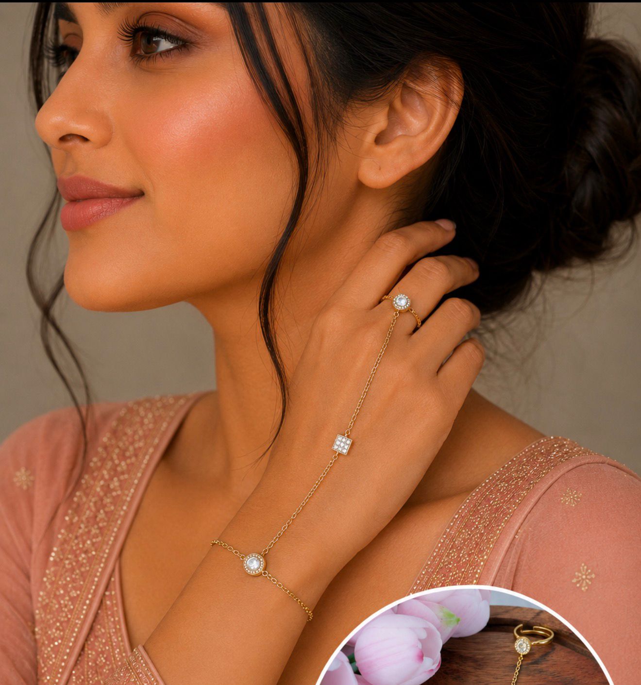 Delicate Gold and White Stone Hand-Piece